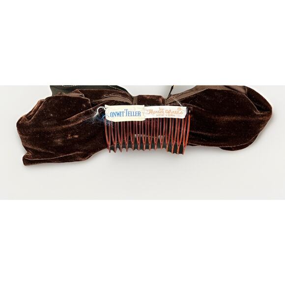 Vintage 1950s Bonwit Teller Therese Ahrens Velvet Hair Bow Comb Pair Retro 8.5” main image 5